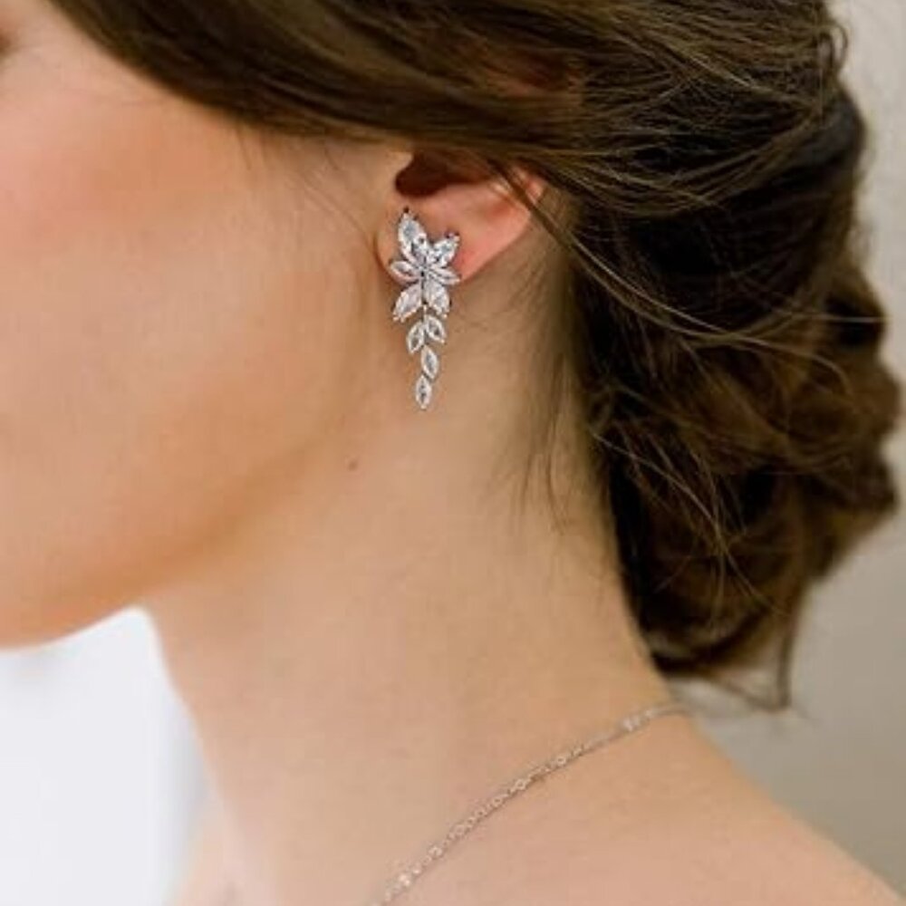 Neiman Marcus Crystal Drop Marquise Cubic Zirconia Bridal Earrings